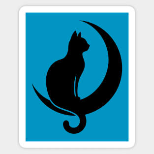 Cat Sitting on Crescent Moon Sticker